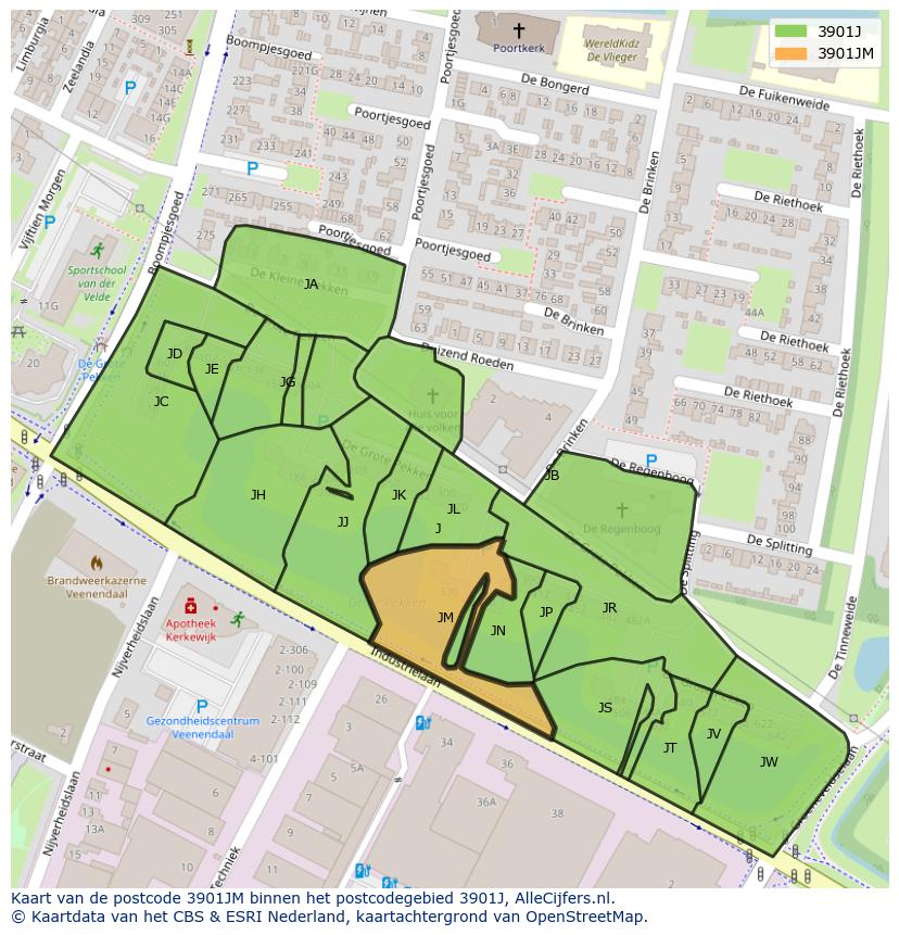 Afbeelding van het postcodegebied 3901 JM op de kaart.