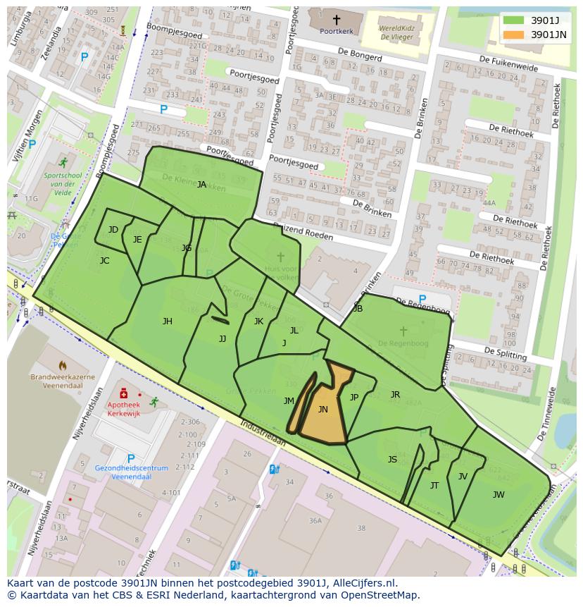 Afbeelding van het postcodegebied 3901 JN op de kaart.
