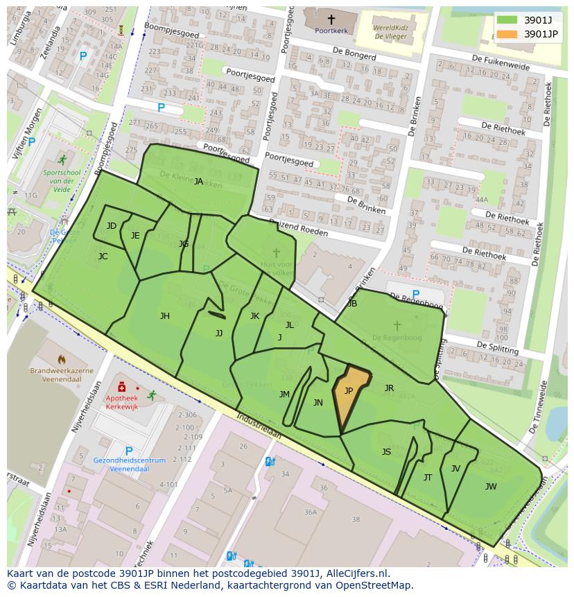 Afbeelding van het postcodegebied 3901 JP op de kaart.