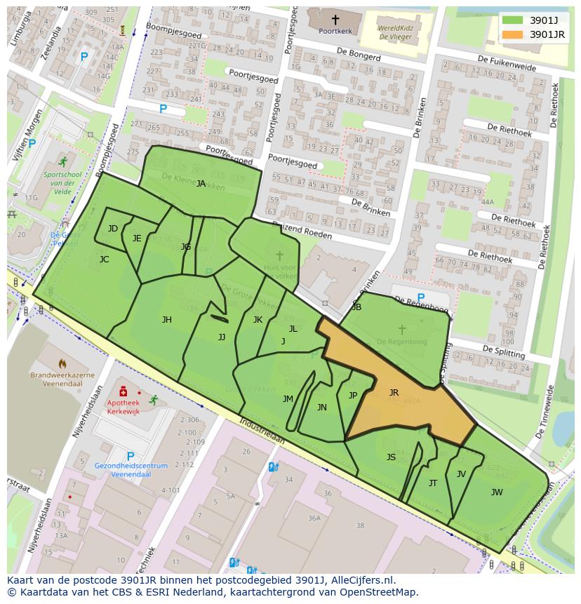 Afbeelding van het postcodegebied 3901 JR op de kaart.
