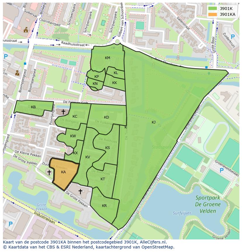 Afbeelding van het postcodegebied 3901 KA op de kaart.