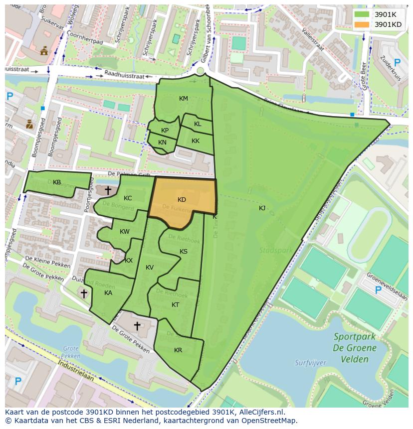 Afbeelding van het postcodegebied 3901 KD op de kaart.