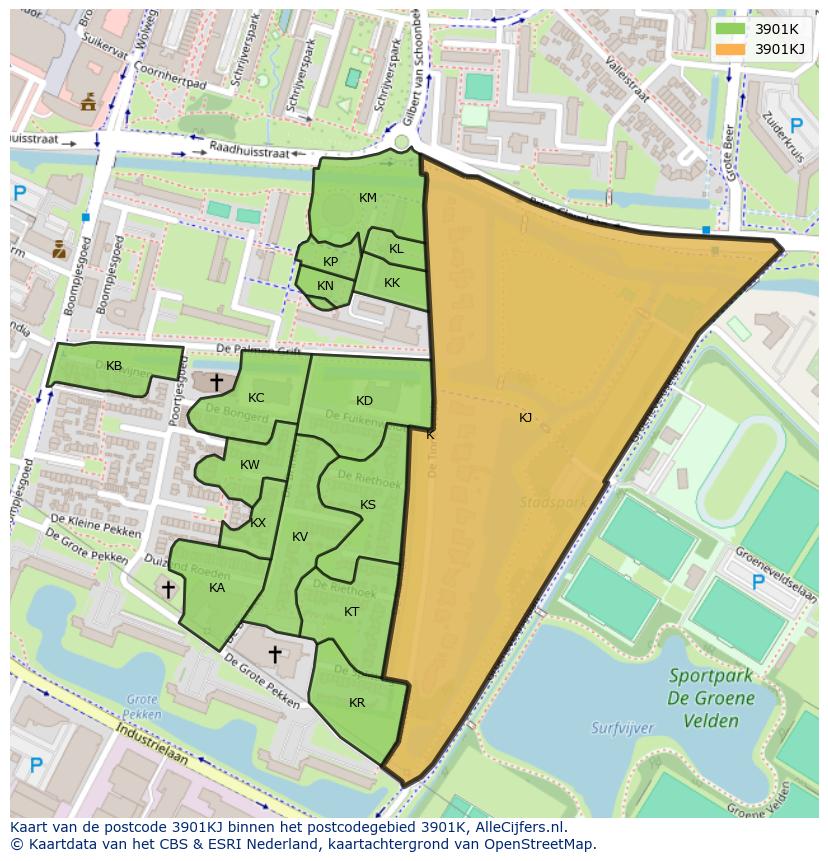 Afbeelding van het postcodegebied 3901 KJ op de kaart.