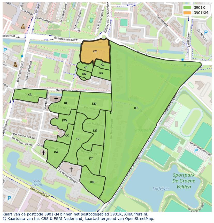 Afbeelding van het postcodegebied 3901 KM op de kaart.