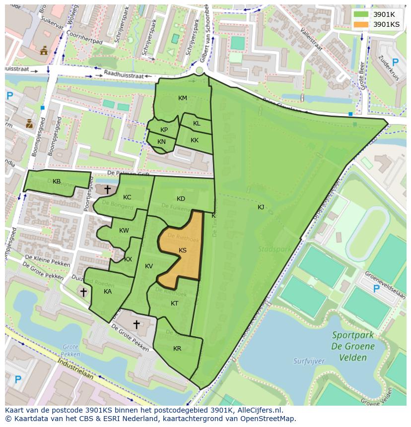 Afbeelding van het postcodegebied 3901 KS op de kaart.