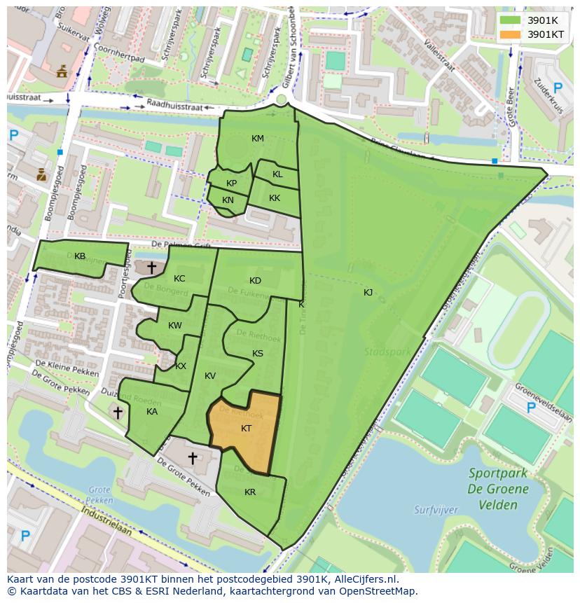 Afbeelding van het postcodegebied 3901 KT op de kaart.