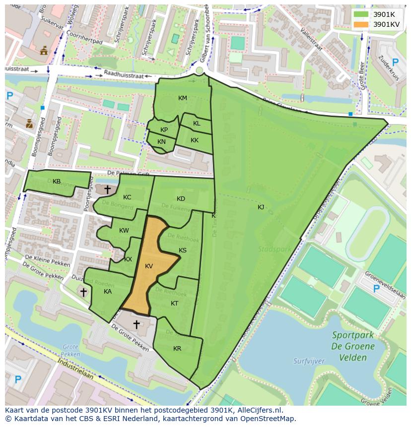 Afbeelding van het postcodegebied 3901 KV op de kaart.