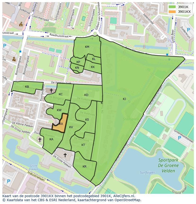 Afbeelding van het postcodegebied 3901 KX op de kaart.