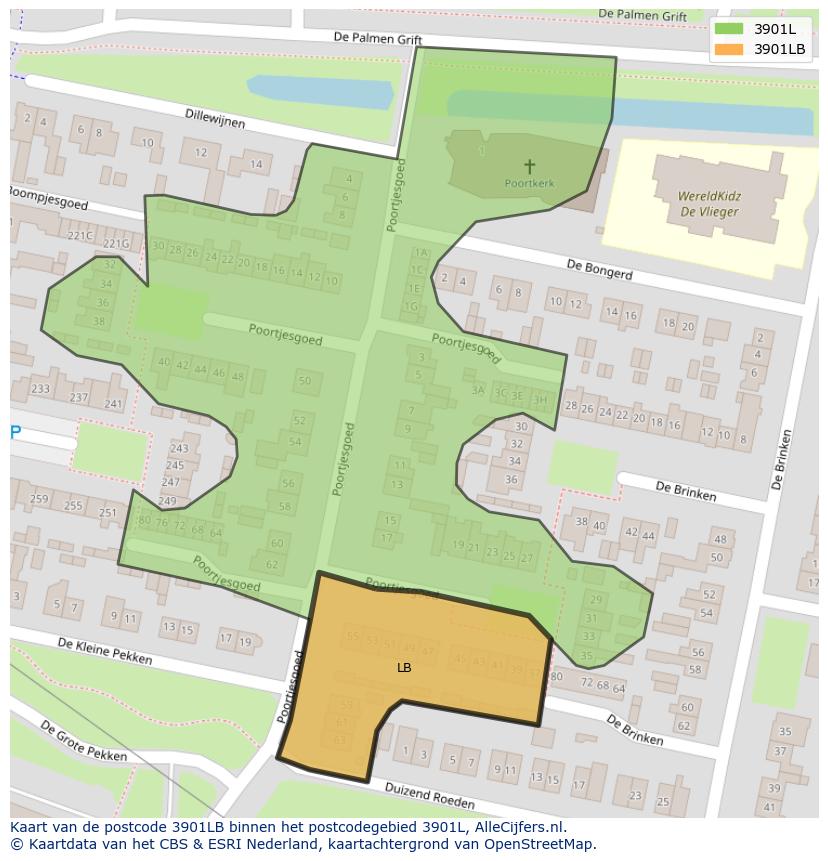 Afbeelding van het postcodegebied 3901 LB op de kaart.