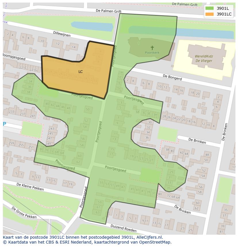Afbeelding van het postcodegebied 3901 LC op de kaart.