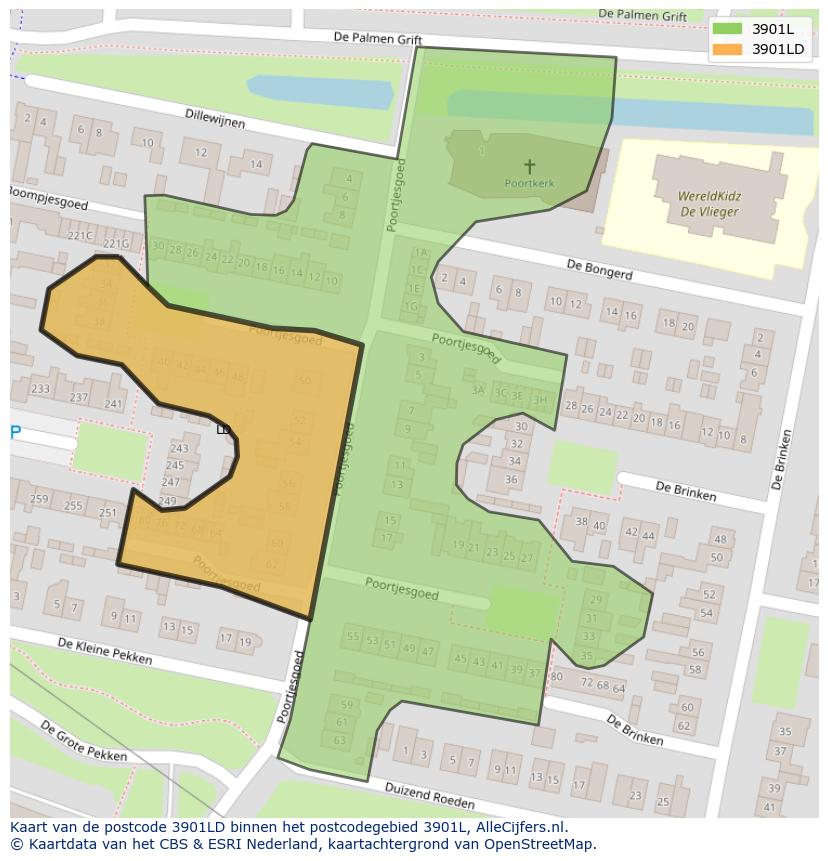 Afbeelding van het postcodegebied 3901 LD op de kaart.
