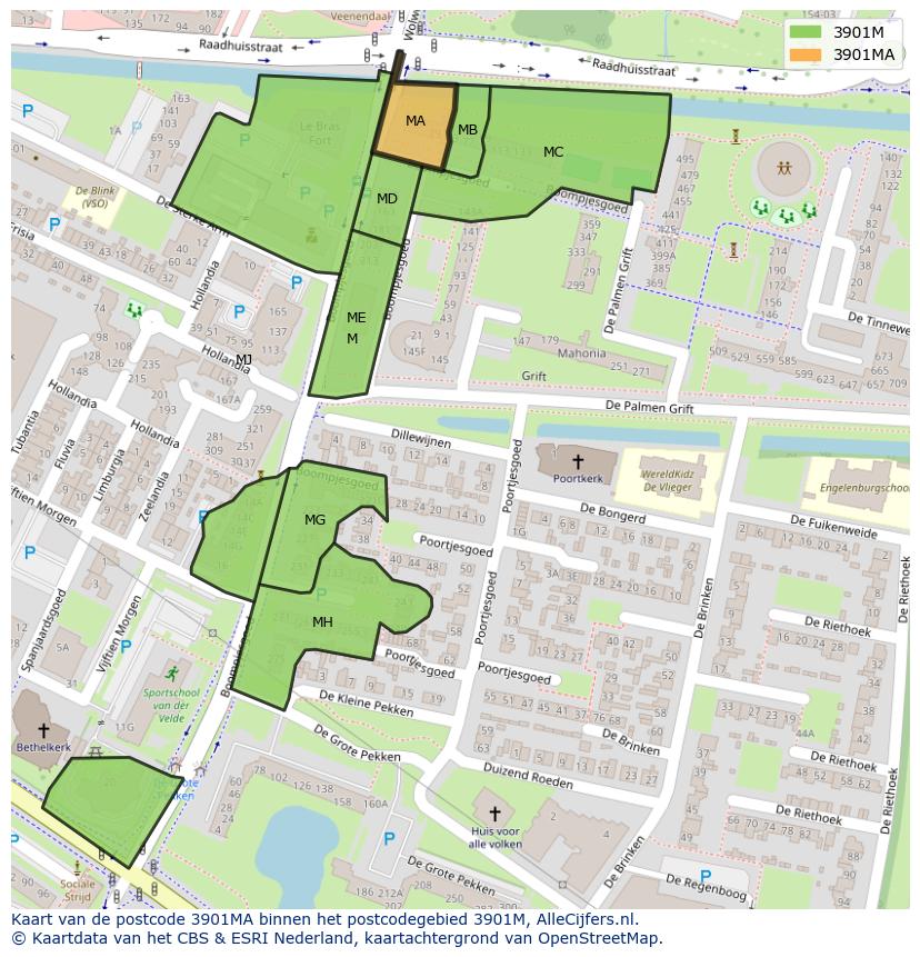 Afbeelding van het postcodegebied 3901 MA op de kaart.