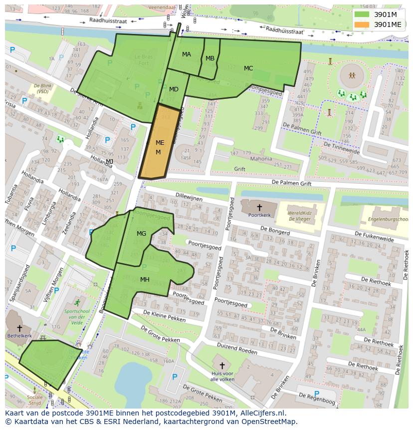 Afbeelding van het postcodegebied 3901 ME op de kaart.