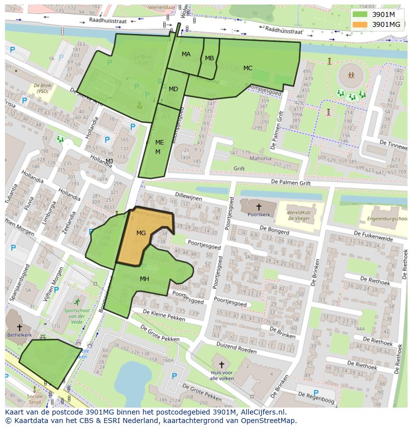 Afbeelding van het postcodegebied 3901 MG op de kaart.