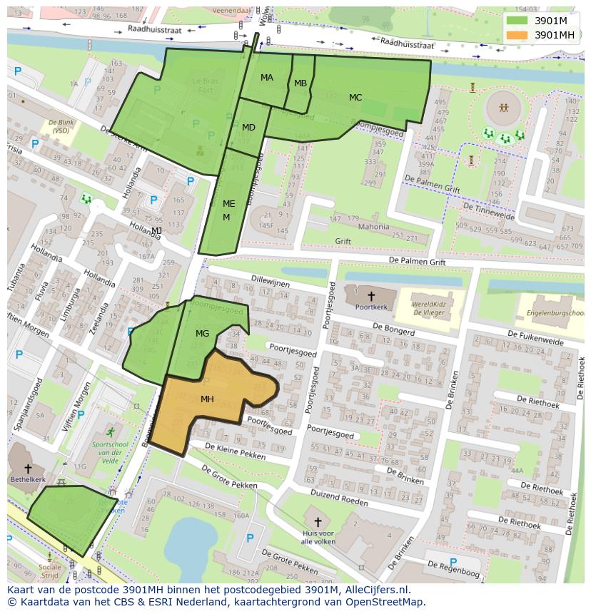 Afbeelding van het postcodegebied 3901 MH op de kaart.
