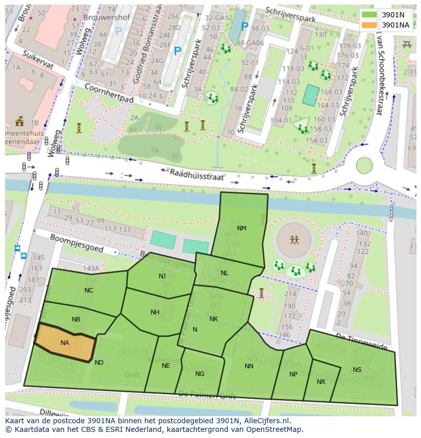 Afbeelding van het postcodegebied 3901 NA op de kaart.