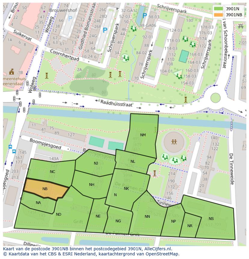 Afbeelding van het postcodegebied 3901 NB op de kaart.