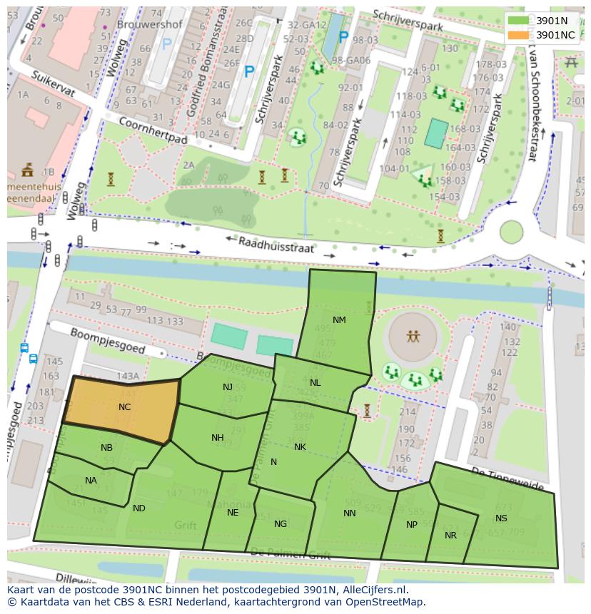 Afbeelding van het postcodegebied 3901 NC op de kaart.