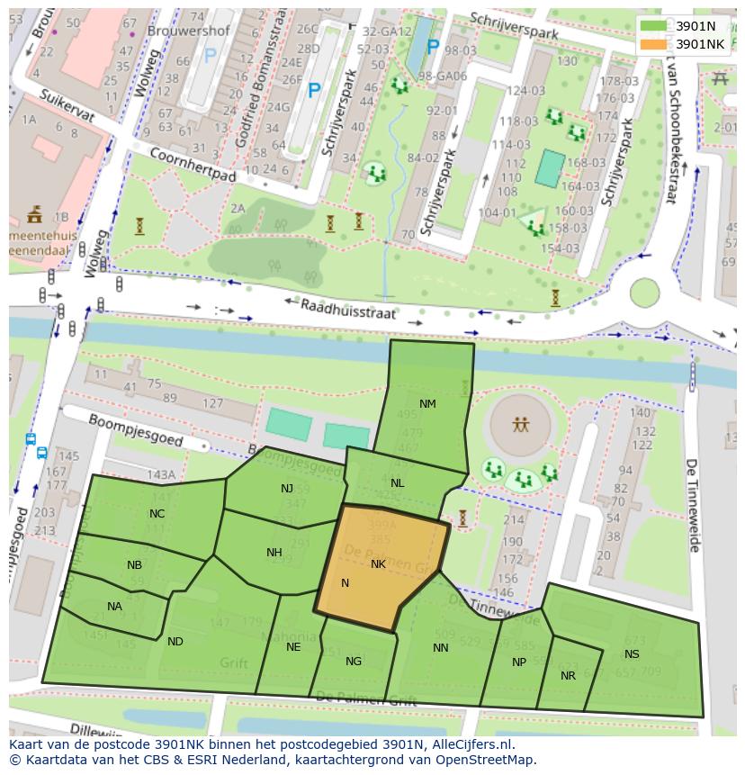 Afbeelding van het postcodegebied 3901 NK op de kaart.