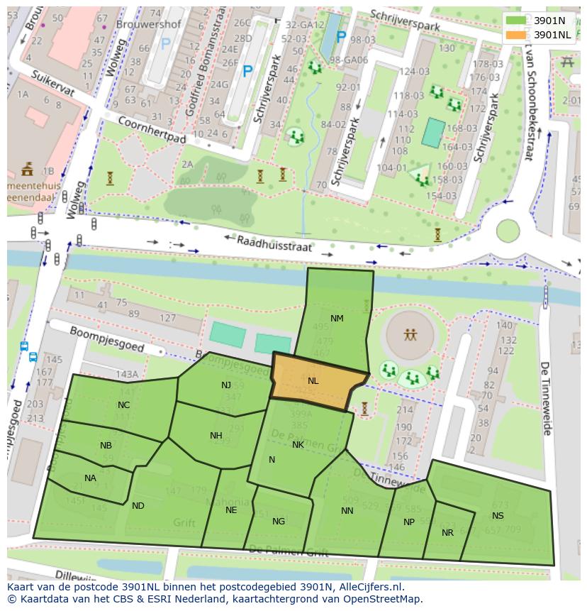 Afbeelding van het postcodegebied 3901 NL op de kaart.
