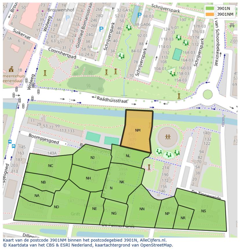 Afbeelding van het postcodegebied 3901 NM op de kaart.