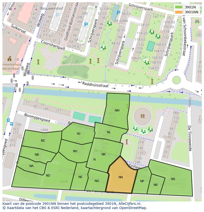 Afbeelding van het postcodegebied 3901 NN op de kaart.