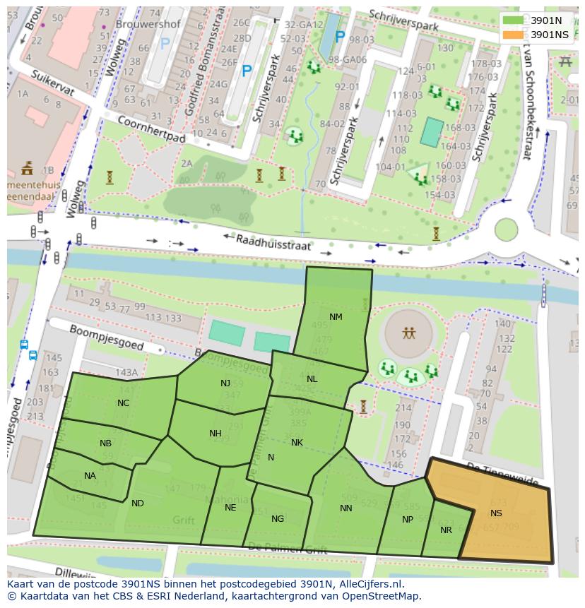 Afbeelding van het postcodegebied 3901 NS op de kaart.