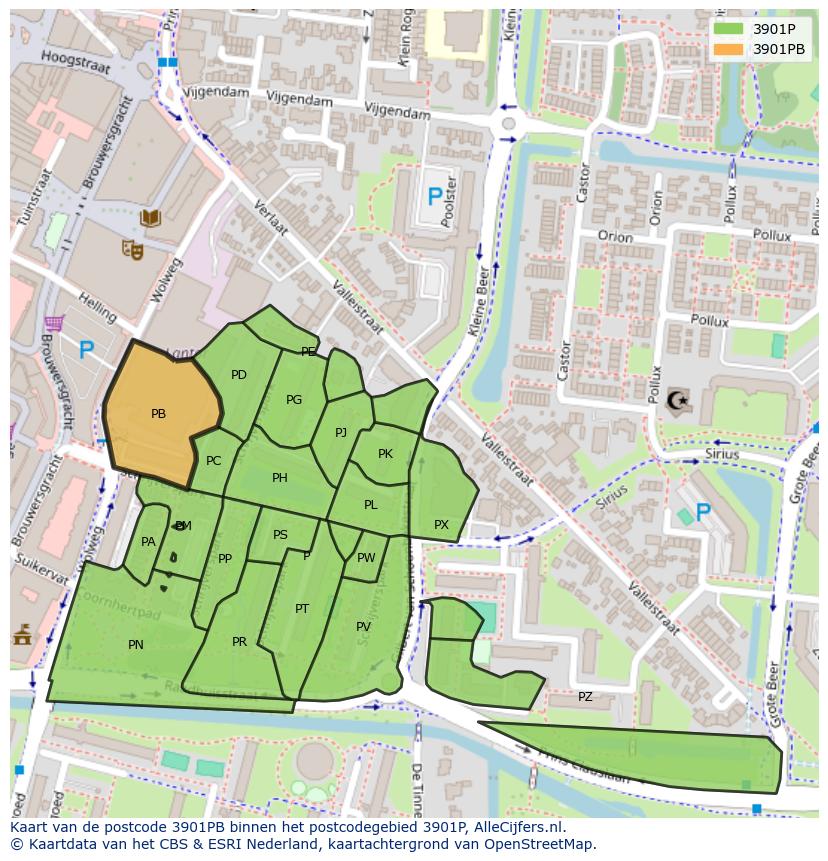 Afbeelding van het postcodegebied 3901 PB op de kaart.