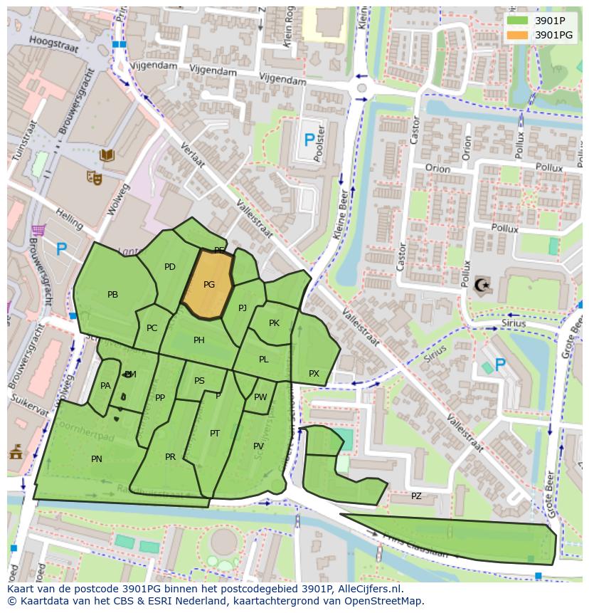 Afbeelding van het postcodegebied 3901 PG op de kaart.
