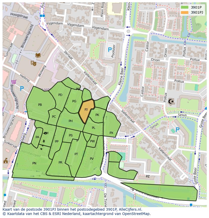 Afbeelding van het postcodegebied 3901 PJ op de kaart.