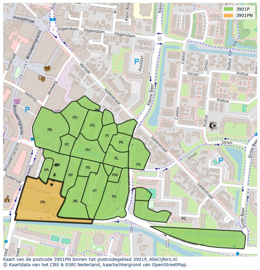 Afbeelding van het postcodegebied 3901 PN op de kaart.