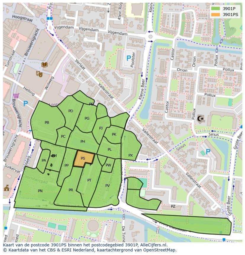 Afbeelding van het postcodegebied 3901 PS op de kaart.