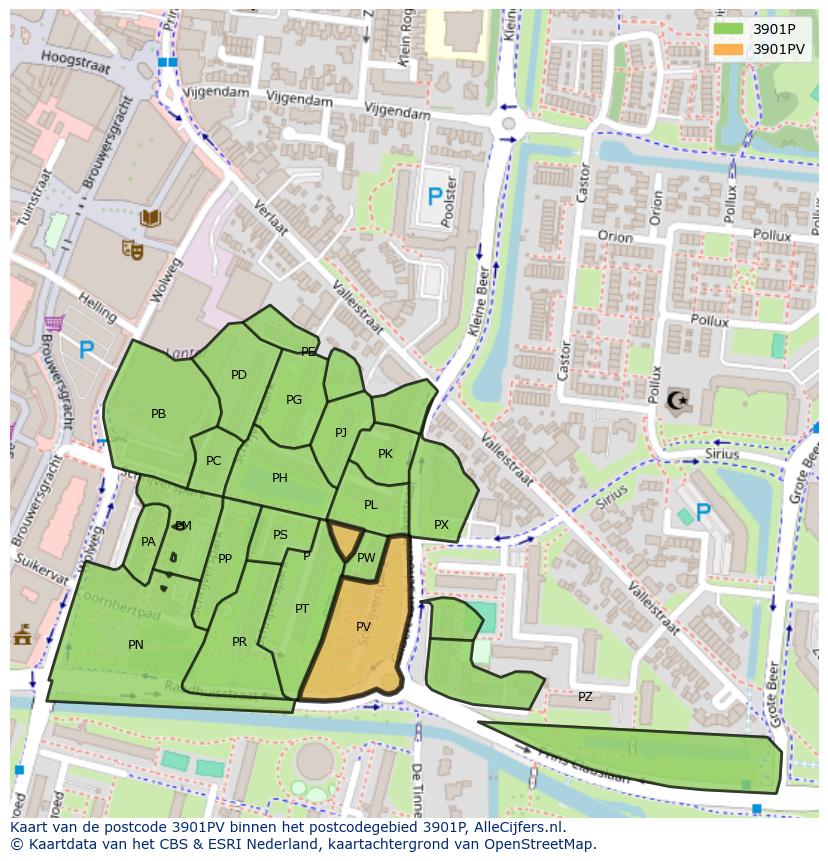 Afbeelding van het postcodegebied 3901 PV op de kaart.