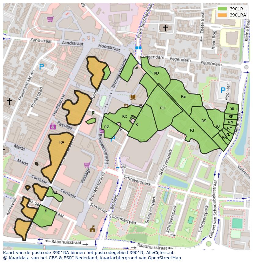Afbeelding van het postcodegebied 3901 RA op de kaart.