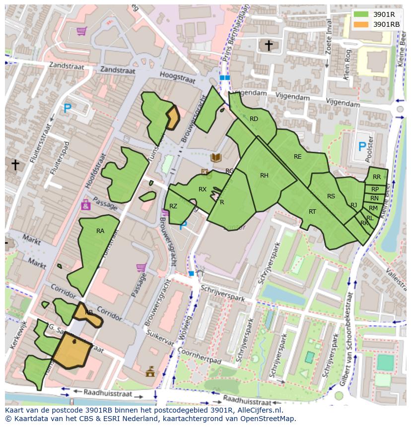 Afbeelding van het postcodegebied 3901 RB op de kaart.
