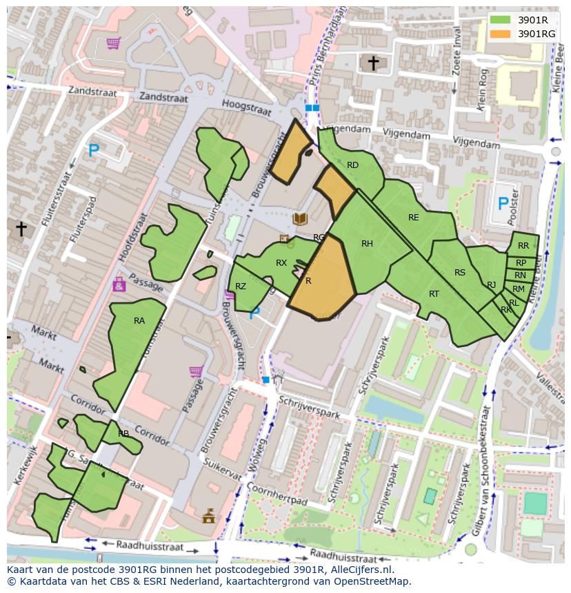 Afbeelding van het postcodegebied 3901 RG op de kaart.