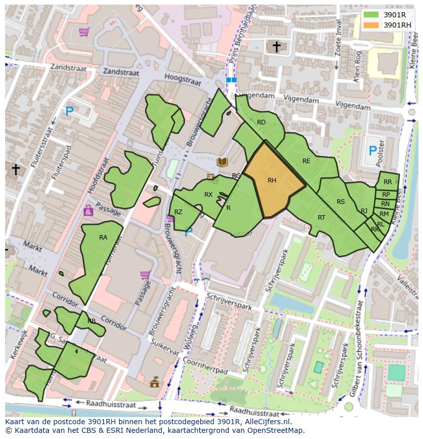 Afbeelding van het postcodegebied 3901 RH op de kaart.