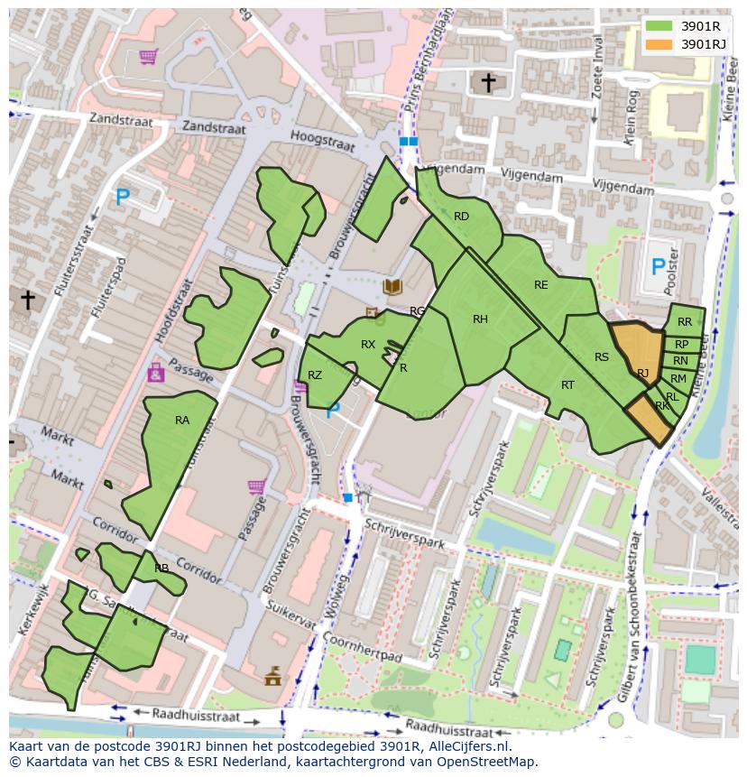 Afbeelding van het postcodegebied 3901 RJ op de kaart.