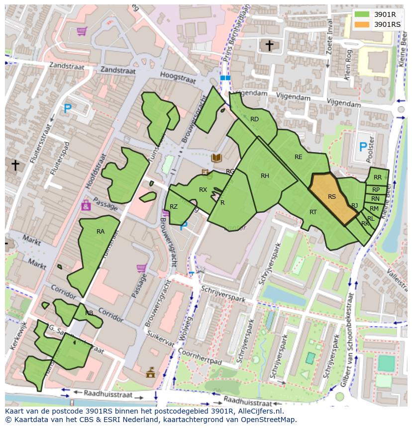 Afbeelding van het postcodegebied 3901 RS op de kaart.