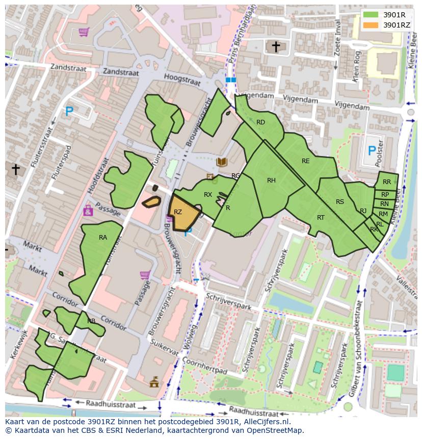 Afbeelding van het postcodegebied 3901 RZ op de kaart.