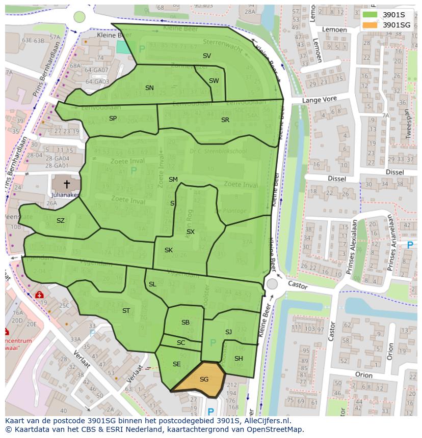 Afbeelding van het postcodegebied 3901 SG op de kaart.