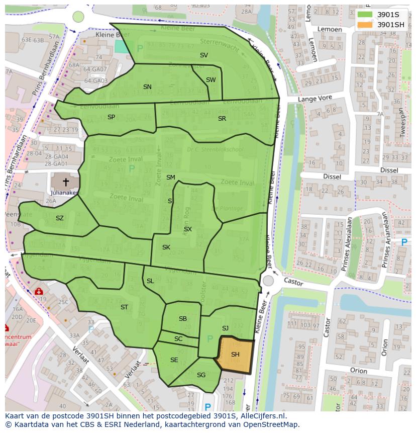 Afbeelding van het postcodegebied 3901 SH op de kaart.