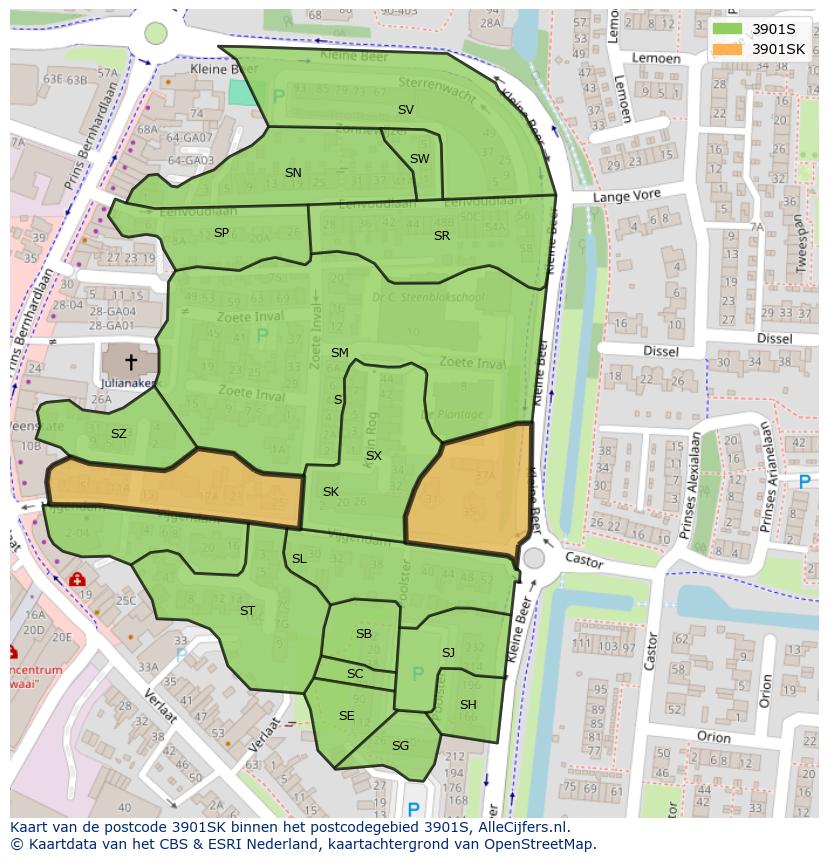 Afbeelding van het postcodegebied 3901 SK op de kaart.