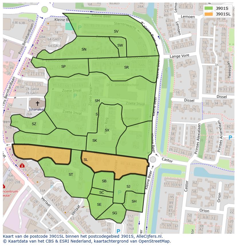 Afbeelding van het postcodegebied 3901 SL op de kaart.
