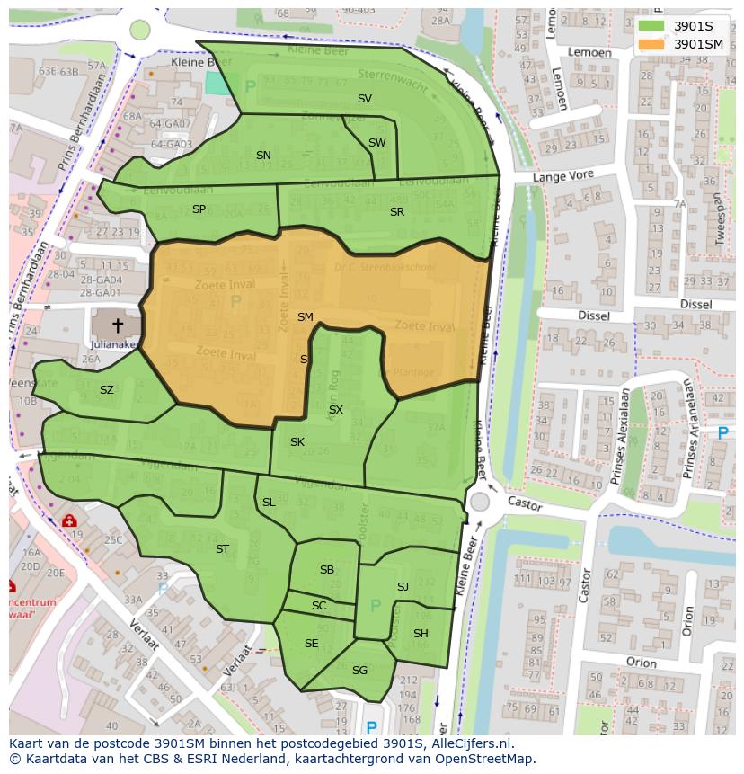 Afbeelding van het postcodegebied 3901 SM op de kaart.