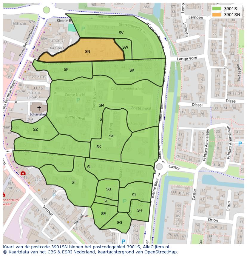 Afbeelding van het postcodegebied 3901 SN op de kaart.