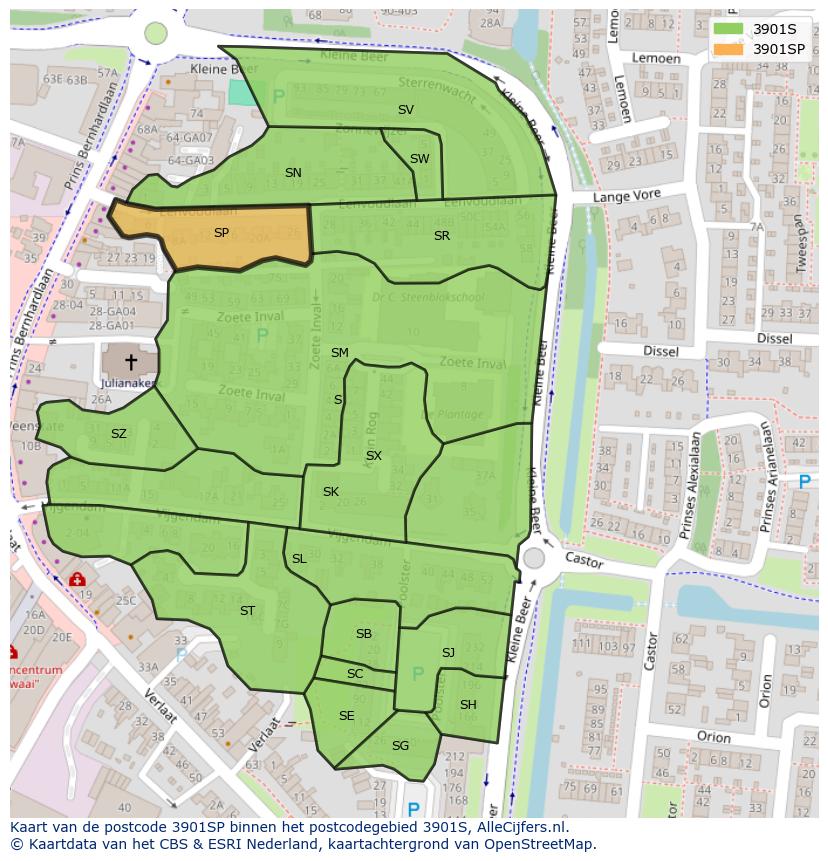 Afbeelding van het postcodegebied 3901 SP op de kaart.