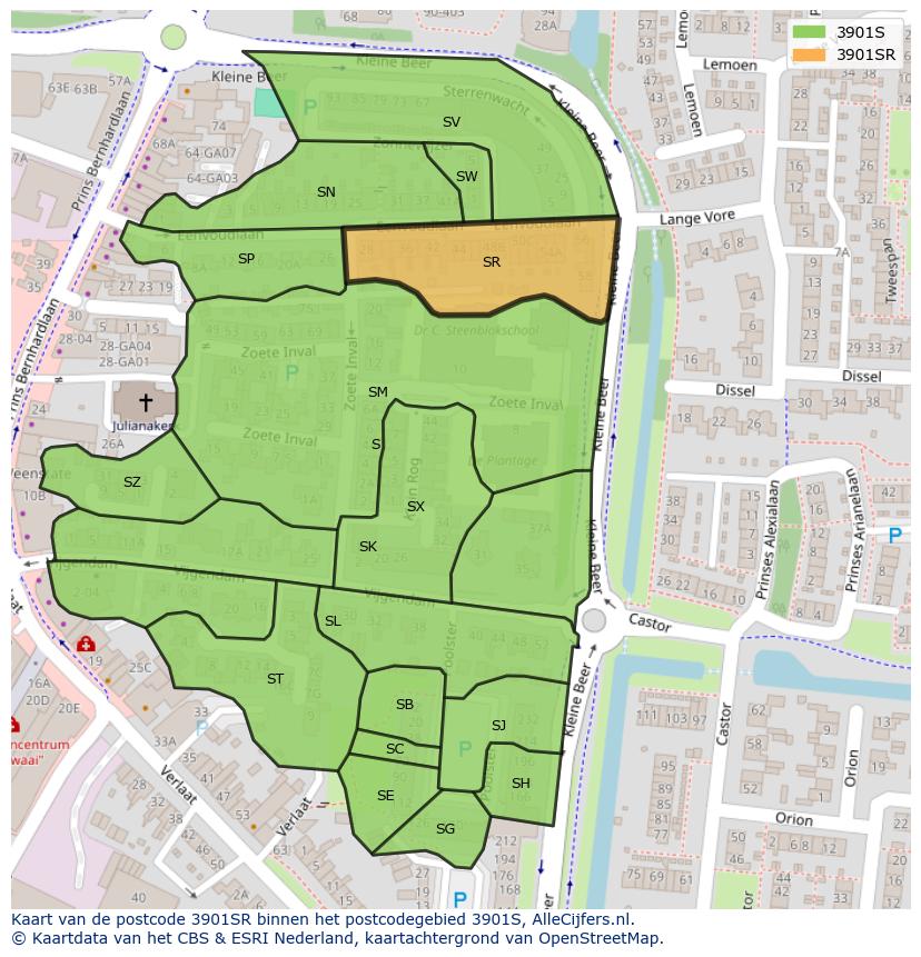 Afbeelding van het postcodegebied 3901 SR op de kaart.