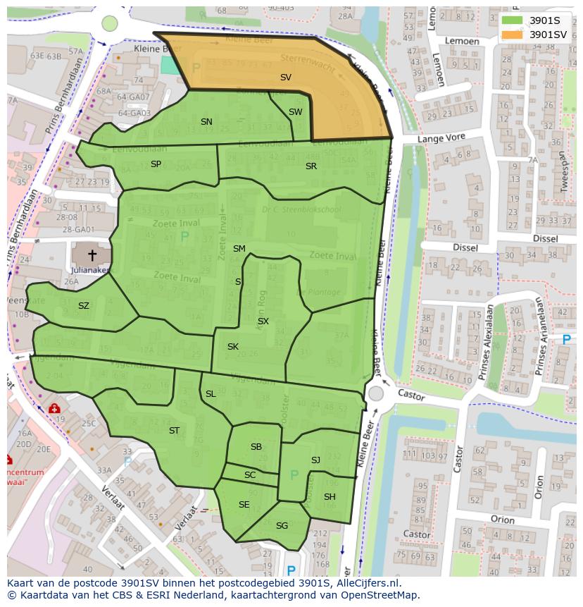 Afbeelding van het postcodegebied 3901 SV op de kaart.