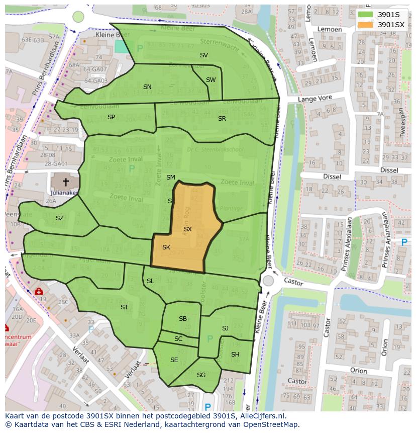 Afbeelding van het postcodegebied 3901 SX op de kaart.